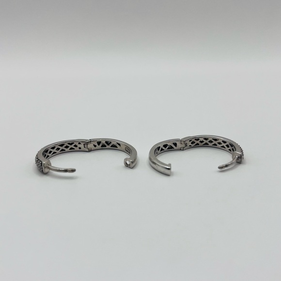 .50 CT Natural Diamond Triple Row Sterling Silver Hoop Earrings - Picture 5 of 5
